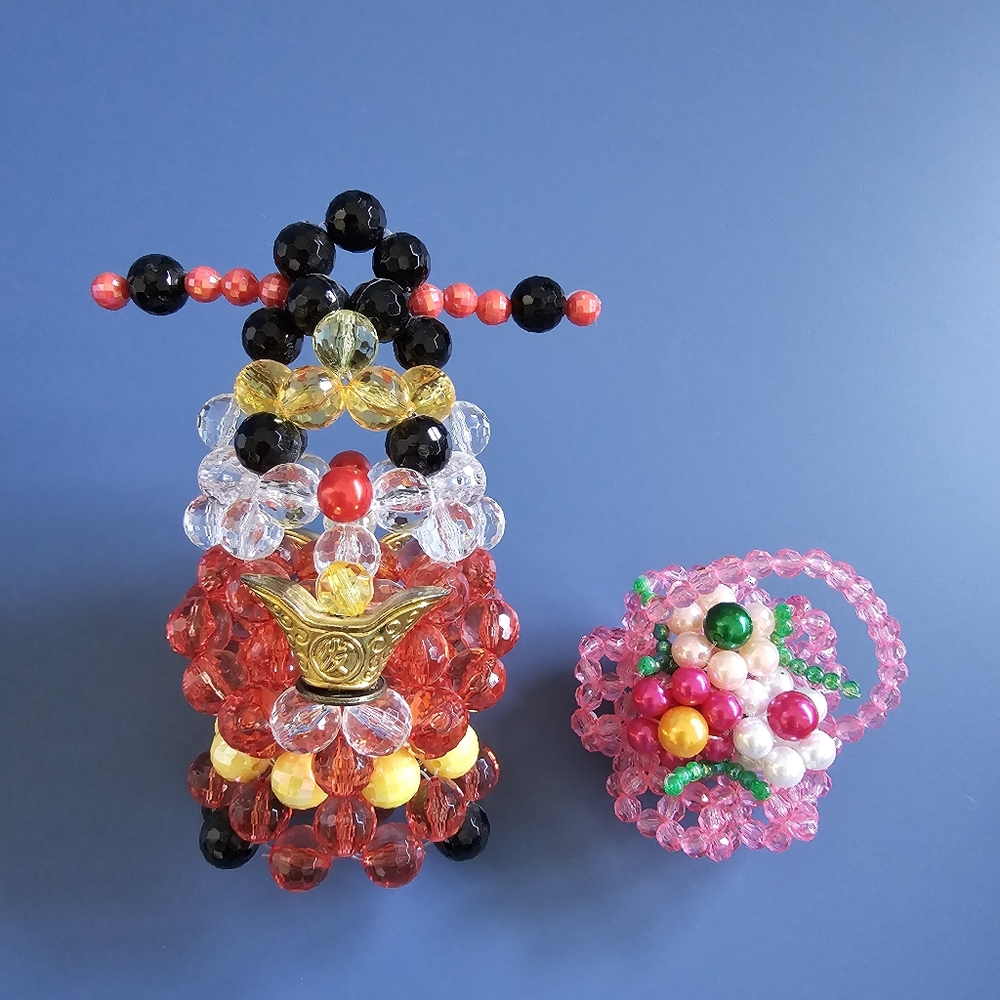 Beaded Chinese God of Money & wealth Lunar New Year gift decor Handmade